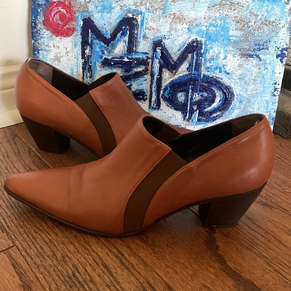 Walter Steiger Vintage Handmade Cognac Leather Slip-On Sz 37.5 Italy Western - Picture 8 of 12